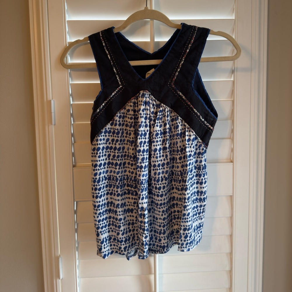 ANTHROPOLOGIE One September Women’s  Navy and White Tank Top Size Small